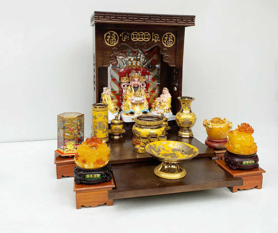 Bộ Bàn Thờ Thần Tài Mái Bằng Đồ Thờ Kim Sa